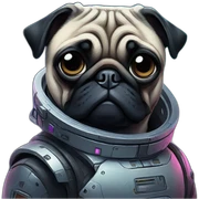 A pug in cyberpunk space sticker