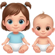 Dos bebes, una niña de 15 meses blanquita pelo castaño clarito casi rubio, ojos claritos como gris claritos con dos quiquis. El otro de 6 días ojos oscuros poquito pelo, también blanquito pero menos que la hermana y mucho mas pequeñito sticker