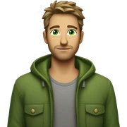Green eyes, no beard, no smile, mystery view, casual clothing sticker