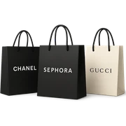 three shopping bags, featuring Sephora and two other designer brands, stylish and premium appearance sticker