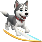 husky dog surfing sticker