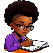 Black girl with glasses and a shaved sides haircut writing in a journal sticker