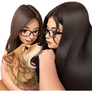 happy girls with their dog sticker