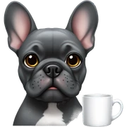 dark grey french bulldog holding a mug sticker