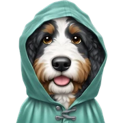 Bernedoodle wearing raincoat sticker