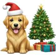 christmas golden retriever with christmas tree  sticker