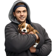 smiling boy with dog outdoors sticker