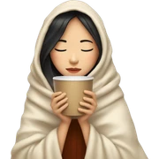 asian girl inside a blanket sipping coffee eyes closed sticker
