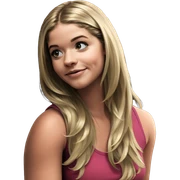 blonde girl in library reading sticker