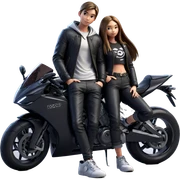 girl and boy by motorcycle sticker