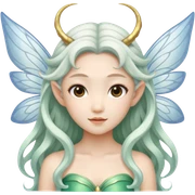 Asian fairy with white transparent wings, pointy ears and long wavy hair sticker