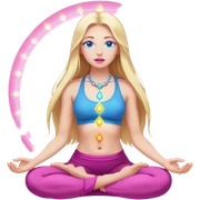 Cinematic realistic blonde with long hair, blue eyes and pink lips meditates, her chakras glow sticker