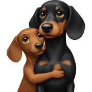 brown-haired hugging black dachshund with tan sticker