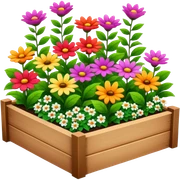 flower bed with fewer flowers in a wooden raised bed sticker