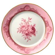 vintage rococo highly detailed flower pink plate sticker