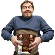 happy boy with chocolate bar sticker