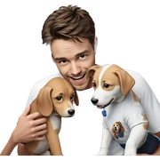 boy holding dog in shirt sticker