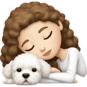 White girl brown hair sleeping with Mini Bichon sticker