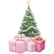 Light pink Christmas gifts under a white Christmas tree  sticker