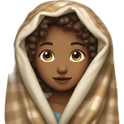 girl with brown curly hair and brown eyes with a blanket draped around her sticker