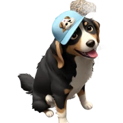 dog wearing a baseball cap sticker