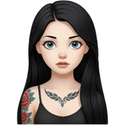 an ios genmoji for a fair girl with black long hair  tattooed, beautiful girl sticker