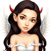 Pretty Long dark hair, slanty brown eyes, devil fairy with big wings and isolated dress sticker