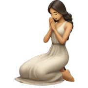A woman kneeling praying, in a long dress, long dark brown hair sticker