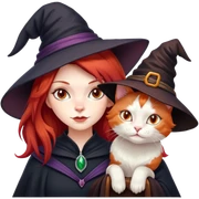 Cat and witch with red hair sticker
