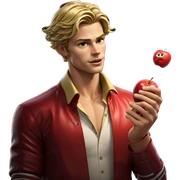 blonde boy with apple jacket sticker