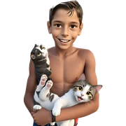 boy smiling with cat outdoors sticker