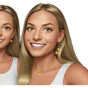 blonde girl smiling with jewelry sticker
