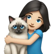 Dark-haired blue eyed girl hugging blue colorpoint ragdoll cat sticker
