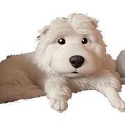 fluffy dog on couch sticker