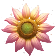 Sunflower (Pink Variation) "A surreal pastel pink sunflower with glowing petals, a shimmering golden center, and tiny stars floating around its edges." sticker