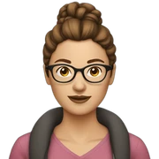 woman with brown hair bun and glasses sticker