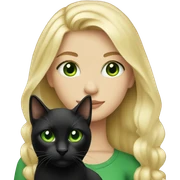 Blonde green eyed girl with black cat sticker