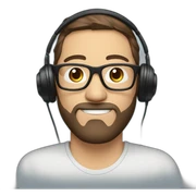 man with brown hair blue eyes beard and glasses and headphones sticker