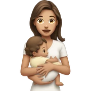Pale brunette holding a baby sticker