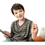smiling boy on couch indoors sticker