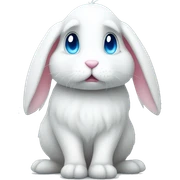 White sad rabbit with candy and blue eyes sticker