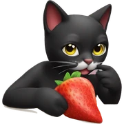 Gato negro comiendo frutilla sticker