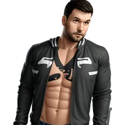 muscular male in open jacket sticker
