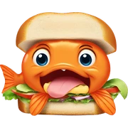 Cute orange fish from the cartoon "Lilo and Stitch" eats a sandwich sticker