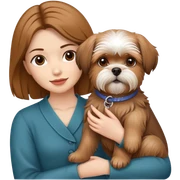 یه سگ قهوه ای با نژاد لهسا آسپرین توی بغل یک خانوم sticker