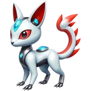 Shiny Colorful Futuristic Cyber-Vernid-Trico-Meloetta-Latias-Koraidon-Peppercat-Protogen-Pokémon-Digimon-Fakémon-fusion-hybrid-creature sticker