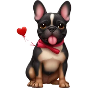 Black and tan colored French bulldog holding Valentine in mouth sticker