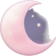 Moon Emoji "A crescent-shaped pastel pink moon with a shimmering glow, surrounded by twinkling stars and a soft cloud-like mist." sticker