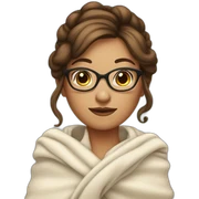 lady with blanket and brown long hair in a bun and glasses sticker