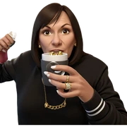 girl holding jewelry and cup sticker